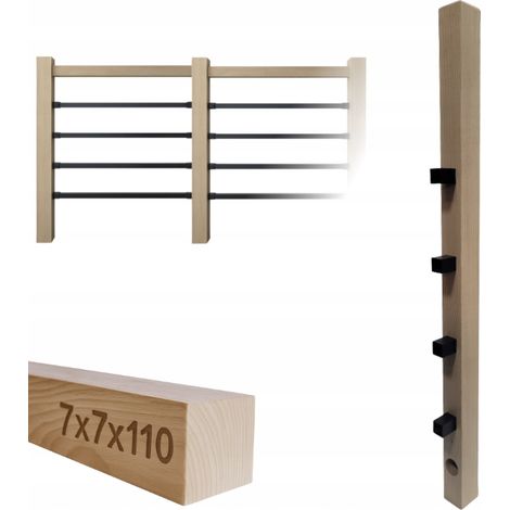 Poteau en bois - 7 x 7 x 110 cm - Hêtre - Installation facile - Idéal pour balustrades et clôtures