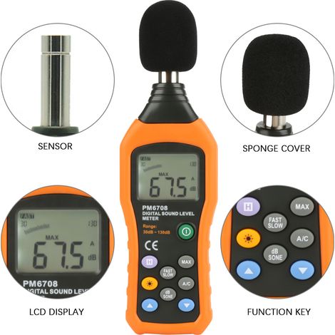 PEAKMETER PM6708 Digitales LCD-Schallpegelmessgerät für Audio (Dezibel/Geräuschpegel) – Messwertaufzeichnung 30 dB 130 dB (1/5)