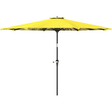 Sonnenschirm Ø300 cm, Sonnenschirm mit Handkurbel, Musterachteckig Balkonschirm Strandschirm windfest stabil Marktschirm Kurbelschirm Sonnenschutz für Strand Balkon Terrasse Garten, Gelb Aosom