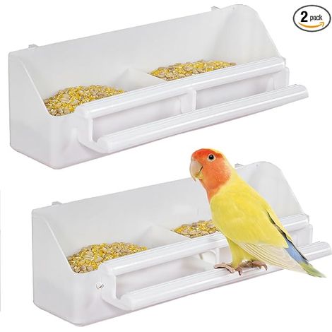 Mangeoires pour Cage Suspendues en Plastique avec Crochets, Distributeur d'eau pour Oiseaux avec Perchoirs, Abreuvoir et Bol à Nourriture pour Perruche Calopsitte Canari (1/3)