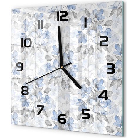 Horloge Murale Carrée Style Contemporain Verre Silencieuse Salon Cuisine Fleurs délicates 30x30 cm (1/5)