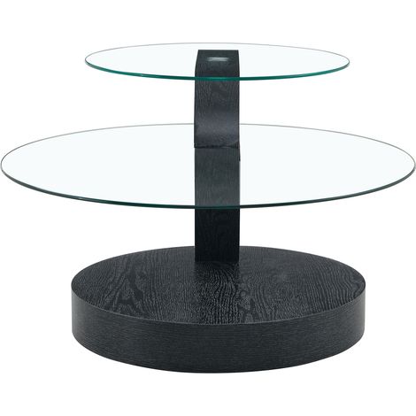 Mesa de centro moderna de vidrio de seguridad de dos niveles, MDF con acabado madera negra, HOMVRA (1/5)