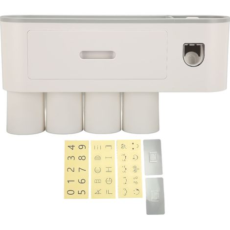 Porte-brosse à dents mural avec distributeur de dentifrice, organisateur facile à installer, accessoire de salle de bain polyvalent, 4 gobelets. (1/5)