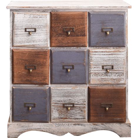 Mobili Rebecca – Commode enfant 9 tiroirs en bois de paulownia – Dimensions H 63 cm x L 60 cm x P 23 cm – Style shabby chic – Rangement pratique et fonctionnel (1/5)