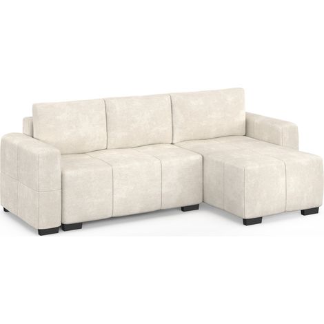 4-Sitzer-Ecksofa NUAGE 240 cm, ausklappbar, mit Stauraum, aus cremefarbenem Chenille-Stoff (1/5)