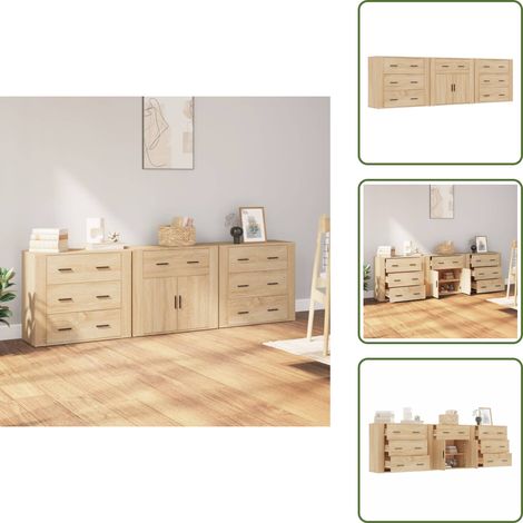 Credenze per casa - vidaXL Credenze 3 pz Rovere Sonoma in Legno Multistrato - Credenze con piano portaoggetti