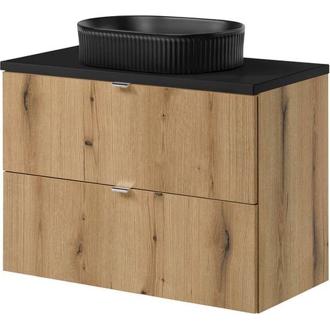 Mobile Pensile Sottolavabo Newport con Lavabo Ovale Nero 80x71x40 cm - Effetto Rovere/Nero [en.casa]