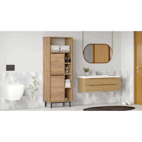 Mobile Colonna Merbok, 4 Ripiani, 2 Ante, 7 Vani, 160x36x45h cm Marrone Noce (1/5)