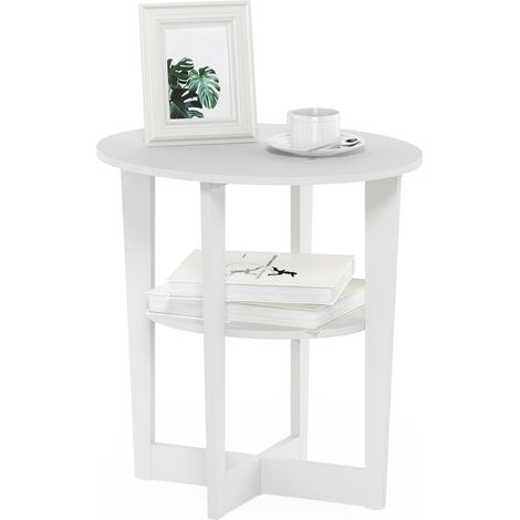 Table d'appoint Ronde à 2 Niveaux avec Plateau Ovale, Table de Nuit, Table de Chevet avec étagère Ouverte, pour Salon, Chambre, Blanc (1/5)