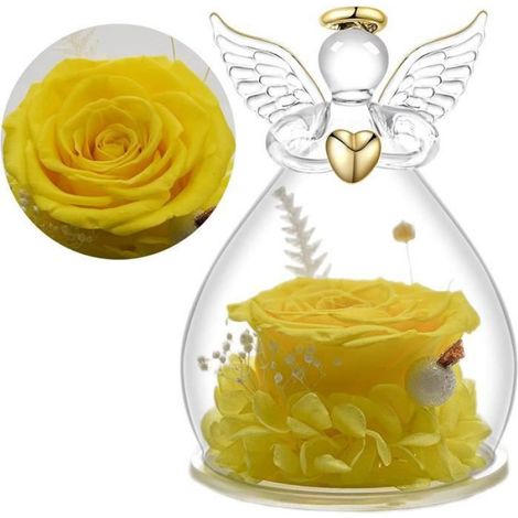 Rose éternelle - - Jaune - Fleur stabilisée - Cadeau de Noël - Décoration pour femme (1/4)