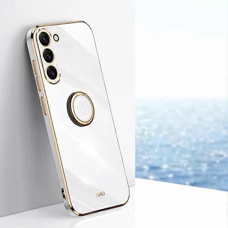 Coque de téléphone Samsung Galaxy S22+ 5G en TPU - Finition électroplaquée 6D, avec anneau de maintien, blanche