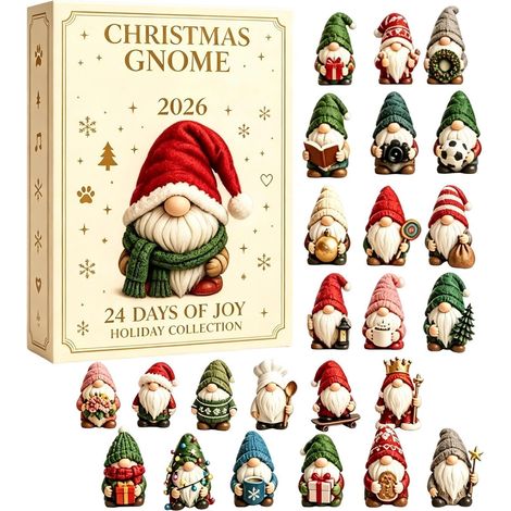 Adventskalender 2026 – 24-teilig – rot, grün, weiß – Acryl – 24 Tage mit Weihnachtswichtelfiguren – Weihnachtsdekoration – geeignet für Weihnachtsfeiern und als Dekoration für die Wohnung. (1/5)