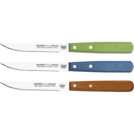 Nogent Classic Holz Steakmesser 11 cm grün oliv blau Pfau Kirschbaum