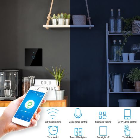 Interrupteur Intelligent WiFi avec Écran Tactile pour Alexa et Google Home, 100‑240V AC (Modèle Prise UE Noir) (1/5)