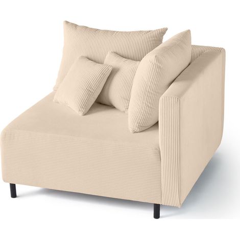 Lisa Design – Module d'assise d'angle droit en velours côtelé beige – Canapé modulable 1 place – Dimensions 100x100x78cm – Coussins déhoussables
