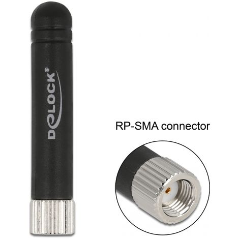 Delock antena wlan 802.11 b/g/n rp-sma macho 1,7 - 3,7 dbi omnidireccional fija con material flexible negra