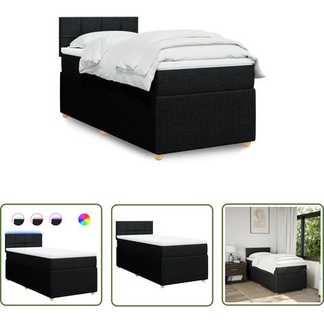 vidaXL Sommier à lattes de lit avec matelas Noir 90x190 cm Tissu (1/5)