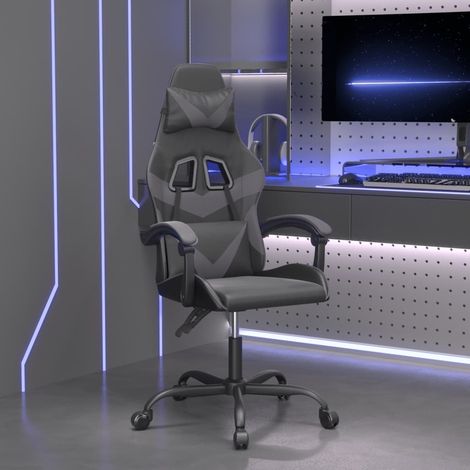 Fauteuil gamer pivotante Chaise de bureau - Fauteuil de jeu Noir et gris Similicuir BonneVie-68771 (1/5)