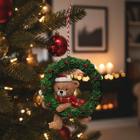 Pendente natalizio con orsetto in resina per decorazioni natalizie, da 9 cm -Orso a sinistra (1/5)