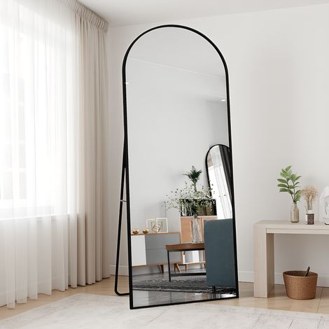 Ganzkörperspiegel Ankleidespiegel 180 x 80 cm, rechteckiger Schlafzimmerspiegel mit Rahmen and Aluminiumlegierung, für Schlafzimmer, Wohnzimmer und Garderobe, Schwarz (1/5)