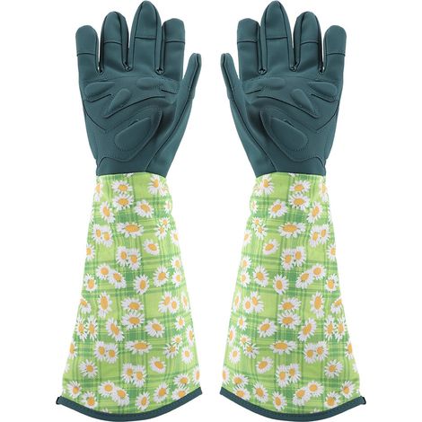 Une paire de gants de jardin à manches longues, anti-perforation, antidérapants et résistants à l'abrasion (verts) (1/5)