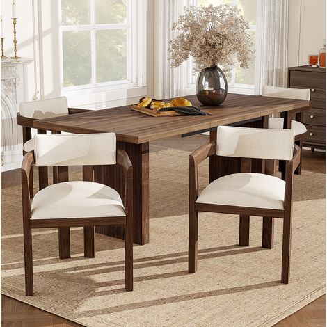 Sillas de comedor con reposabrazos, lote de 2, madera y lino, marrón, HAVRYA (1/5)