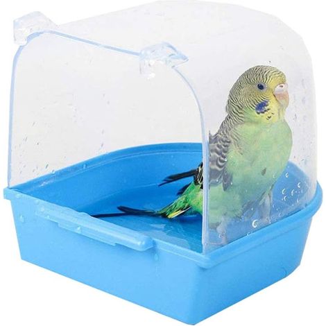 Baignoire Perroquets, 13.8 13.4 14cm Baignoire à Suspendre pour Perroquet, Accessoires de Cage à Oiseaux, pour Chats, Pinsons, Perruches (Bleu) (1/5)