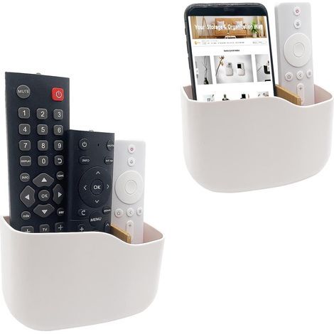 Support adhésif pour télécommande (lot de 2), fixation murale, support universel pour télécommande TV, boîte de rangement à fond creux (1/5)