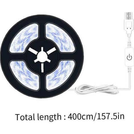 Ruban LED - 4 m - 5 V - Dimmable - Lumière froide 6500 K - USB - Pour décoration intérieure - 1 pièce (1/4)