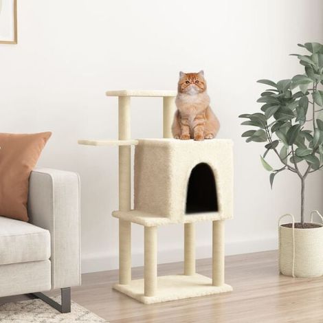 Arbre à chat avec griffes en sisal couleur crème, 97 cm