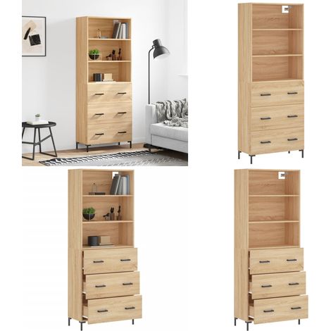 Buffet haut Chêne sonoma 69,5x34x180 cm Bois d'ingénierie - Buffet Design Moderne - Meuble Rangement Cuisine - Armoire Murale - Commode Salon - Étagère Ouverte - Home & Living (1/5)