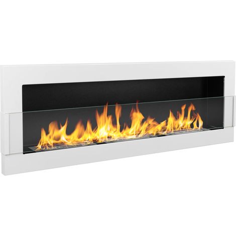 Bioethanol Wandkamin 120 × 40 cm mit Sicherheitsglas, 3 TÜV-Brenner, Weiß Hochglanz (1/5)