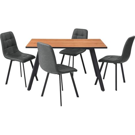 Ensemble repas table rectangulaire aspect bois + 4 chaises gris foncé - NAZAR (1/5)