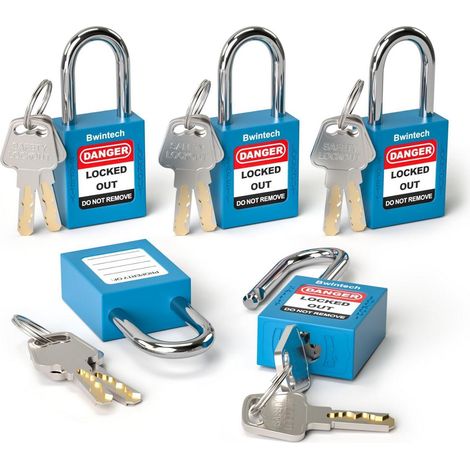 Sicherheitsvorhängeschloss 38mm, 5 Stück, blau, für Lockout Tagout Stationen
