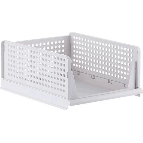 Ensemble de rangement de vêtements de 4 pièces, organiseur de garde - robe, boîte de rangement en plastique empilable pour placard, chambre à coucher, salle de bains, cuisine (4 litres), blanc (1/5)