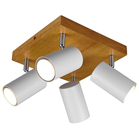 MARLEY PLAFONIERA 4 SPOTS CIL. BIANCHI BASE LEGNO NATURALE L. 22CM ATTACCO GU10 (1/4)
