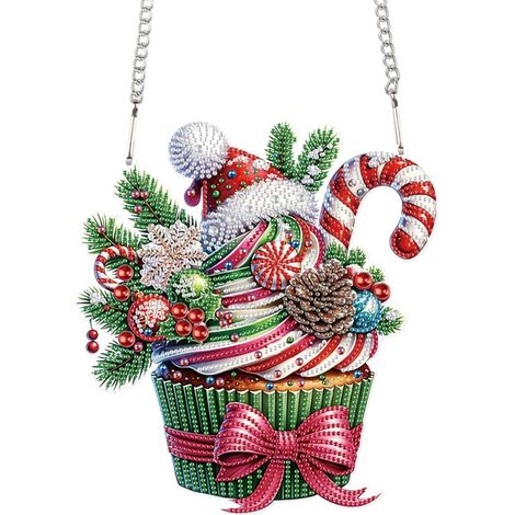 Diamond Painting Weihnachtsanhänger Cupcake mit Kette 22x24cm (1/4)