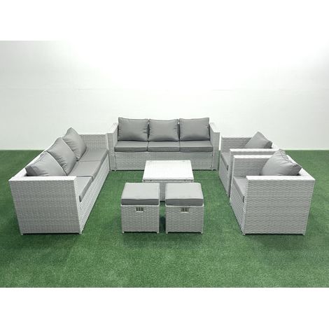Fimous Outdoor Rattan Sofa Garden Furniture Set with 2 Armchairs Square Coffee Table 2 Small Footstools Light Grey Mixed (1/5)