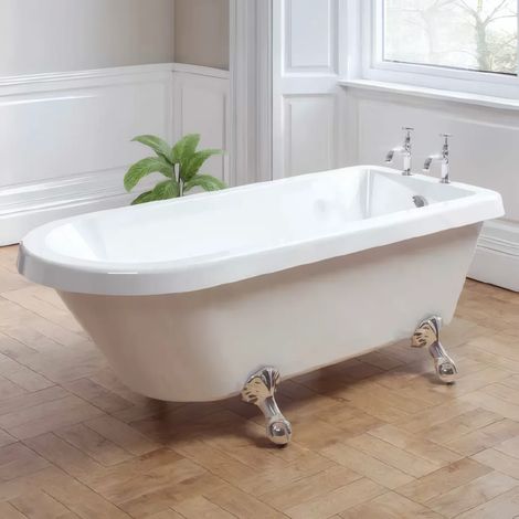 Roll Top Bath Freestanding with Chrome Ball & Claw Feet Traditional Acrylic (1/2)