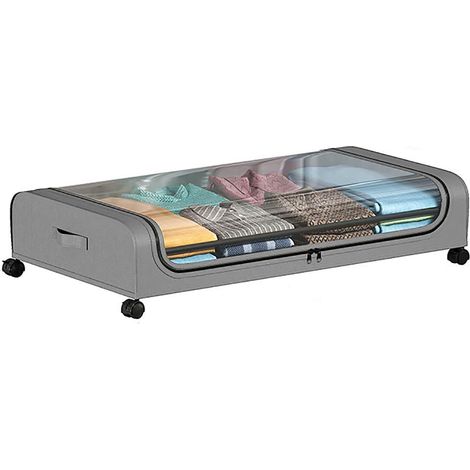 Coffre de rangement à roulettes pour glisser sous le lit, sac de rangement roulant pour vêtements, chaussures, jouets et couvertures, gris (1/5)