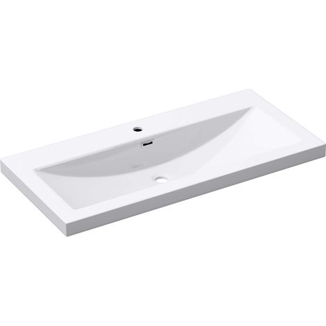 Mai & Mai Lavabo Incasso 100x48x13cm, Lavabo Sottopiano Lavandino Bagno da Marmo fuso Bianco, Colossum01-1000 (1/5)
