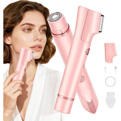 Épilateur 2-en-1 pour Femmes - 2026 Tondeuse Électrique Étanche IPX7 pour le Corps, Rechargeable - Idéale pour le Visage, les Aisselles, les Jambes et la Zone du Maillot (Rose) (1/5)