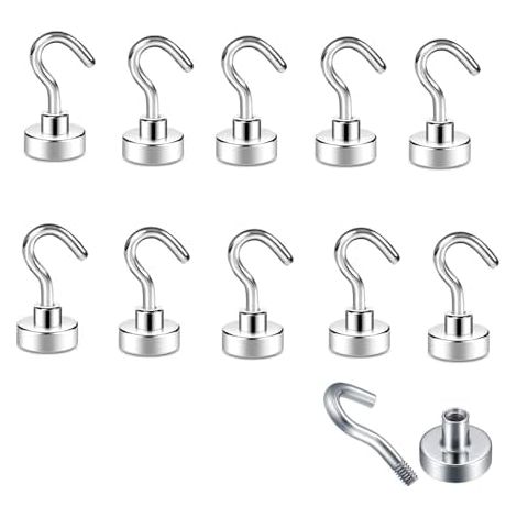 Crochets Magnétiques,10PCS 10 kg + Aimant Puissant avec Crochet 16mm de Suspension Magnétiques Extra Forts pour Aménagement Van, la Cuisine, le Bureau et Garage -