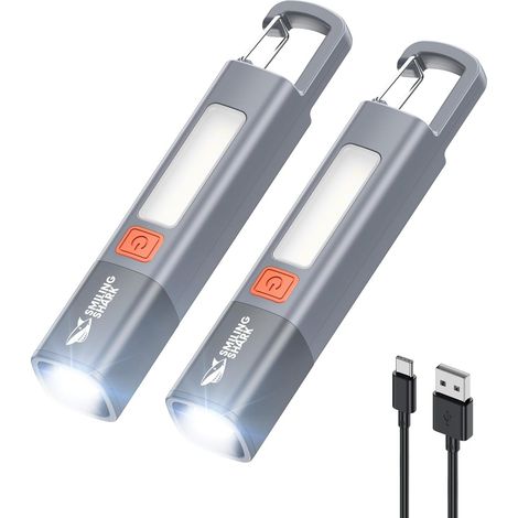 Lampe Torche, G1 2 Pièces Lampe de Poche LED Ultra Puissante Rechargeable avec Feux Latérale COB & 3 Modes Zoomable Étanche Petite Lampe Poche pour Camping/Randonnée/Urgences, Gris