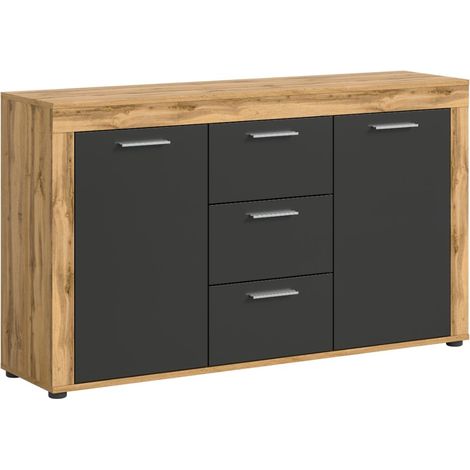 Jam Sideboard 2 Türen, 3 Schubladen grau, Eiche Dekor.