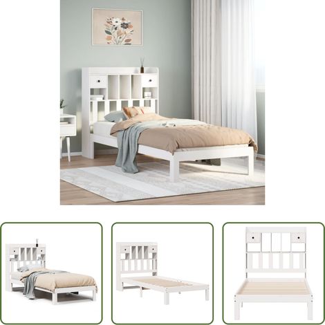 vidaXL Rangement - Lit bibliothèque sans matelas blanc 90x200cm bois de pin massif (1/5)