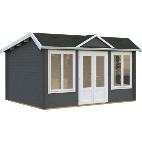 Abri de jardin en bois Claudia monopente 11,5 m2 Peint gris foncé + blanc (1/5)