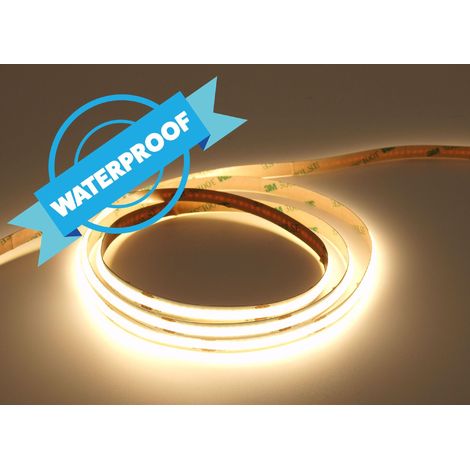 UQS-COB-8W-NW-WP-12V-5m: Striscia LED COB professionale, 8W 320 chip/m, CRI 90, 12V, bianco caldo 4000K, IP65, 5m