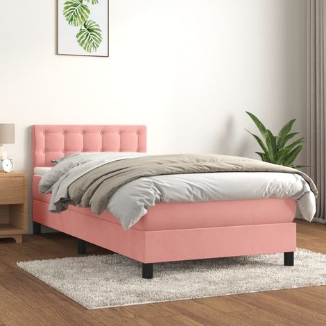 Lit Adulte moderne, Lit à sommier tapissier avec matelas Rose 90x190 cm Velours GSW99498 (1/5)