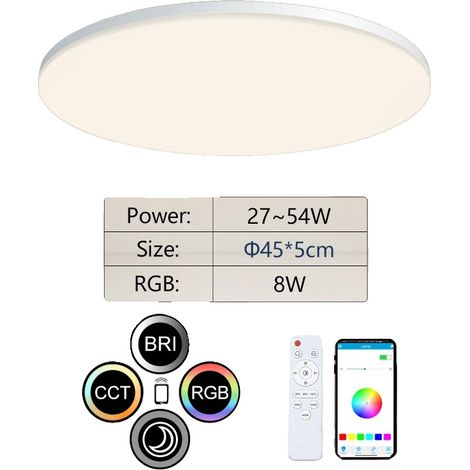 Lámpara de techo, control inteligente, ahorro de energía, 45 cm (17,72 pulgadas) (1/2)